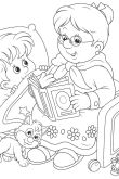 Бабушка сказки читает раскраска