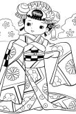 Раскраска японка в кимоно