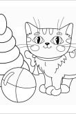 Раскраска кошка с мячиком