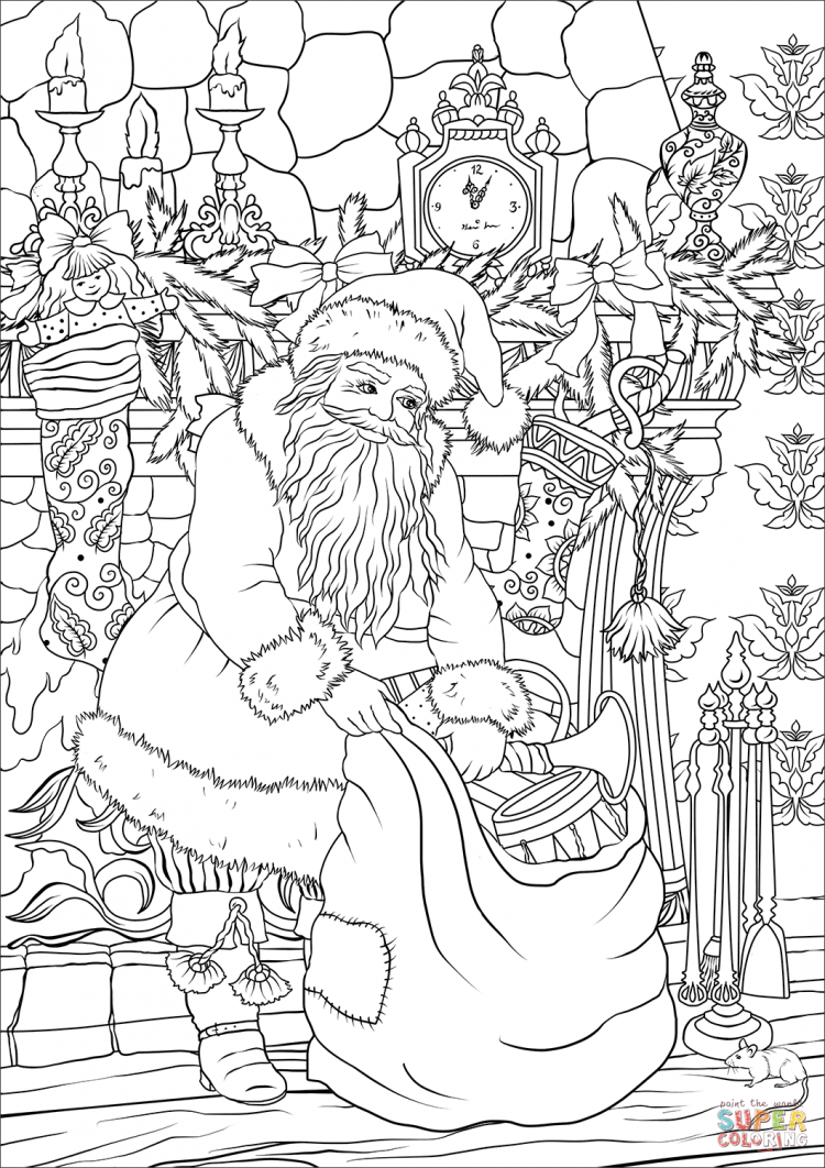 Дед Мороз раскраска сложная