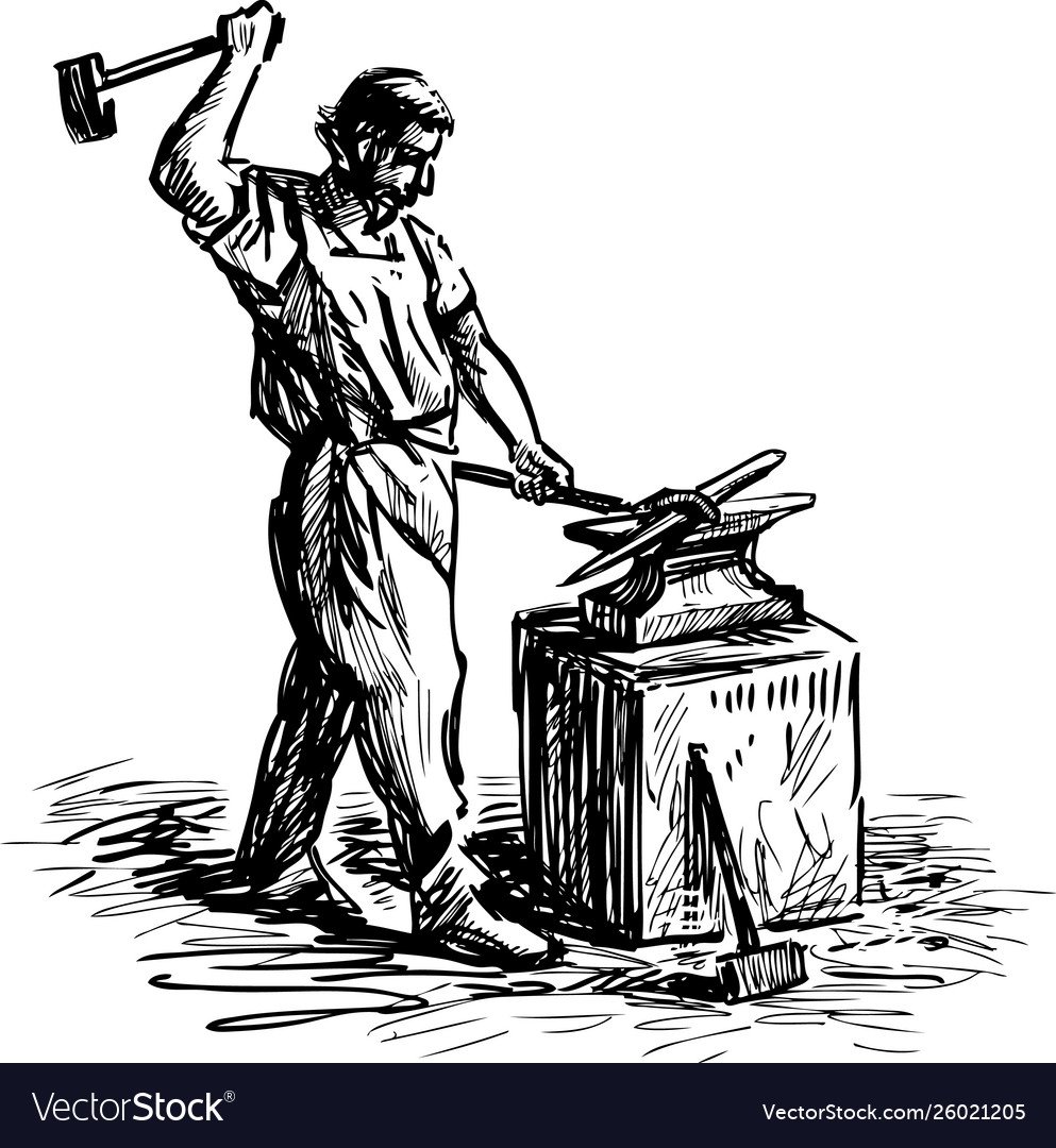 Силуэт кузнеца с наковальней