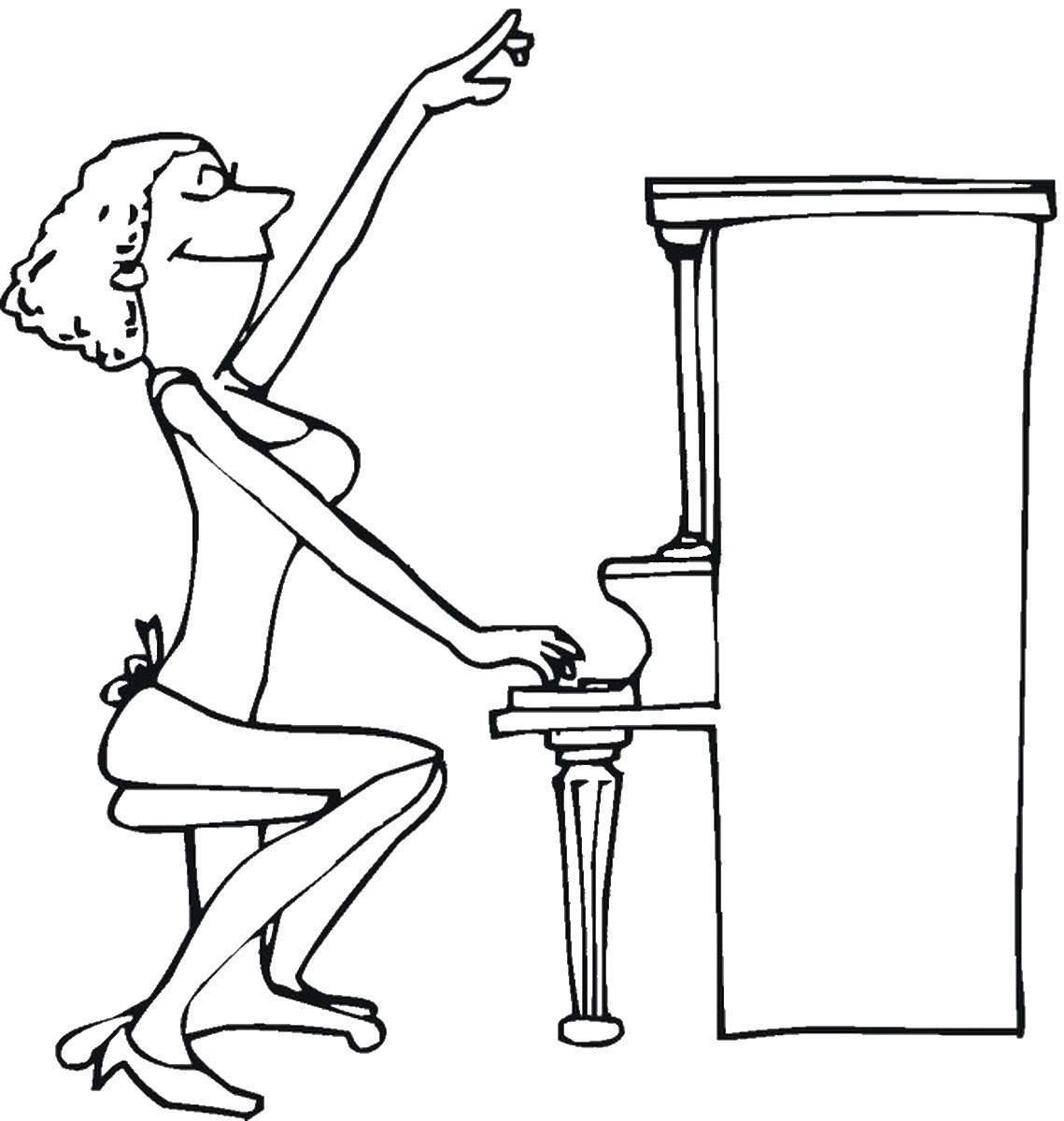 Девочка за пианино карандашом