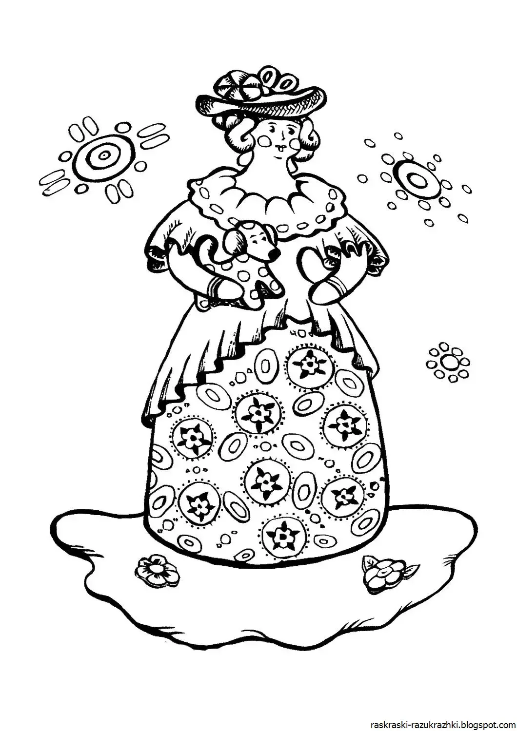 Дымковская игрушка Барыня раскраска