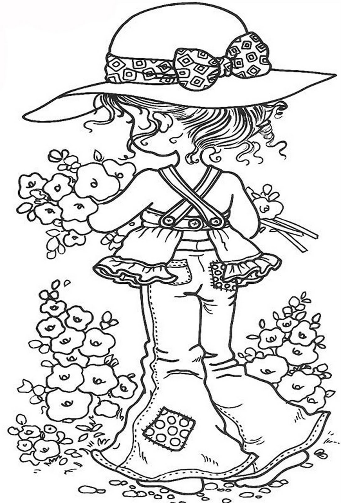 Раскраска девушка в шляпке