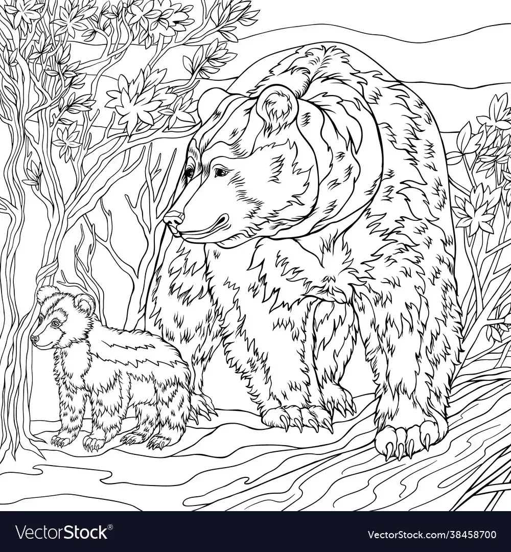 Раскраска мишка в лесу