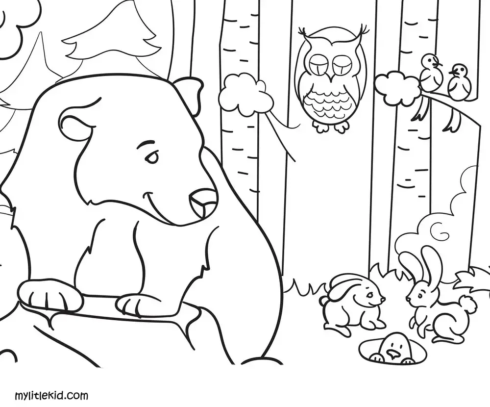 Раскраска медведь в лесу