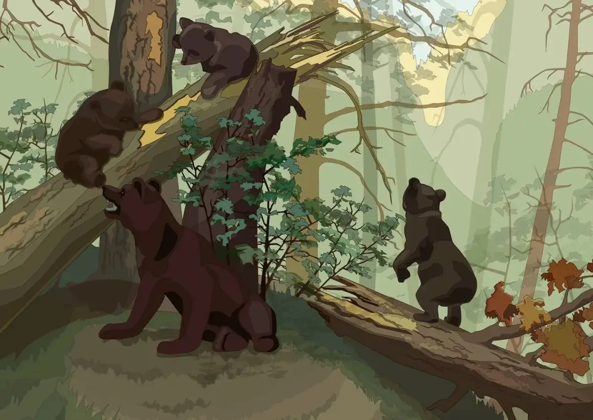 Мишки в лесу раскраска