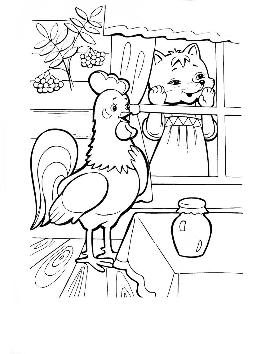 Раскраски к сказке петушок золотой гребешок для детей