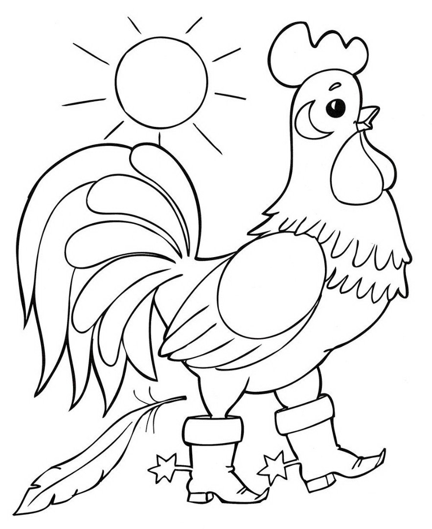 Кот и петух раскраска