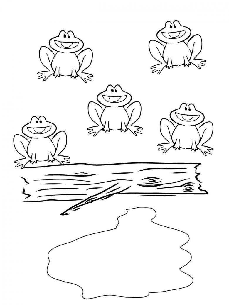 Раскраска много лягушек