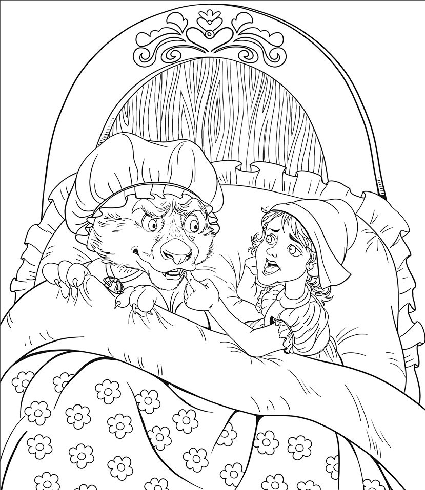 Раскраска красная шапочка и серый волк