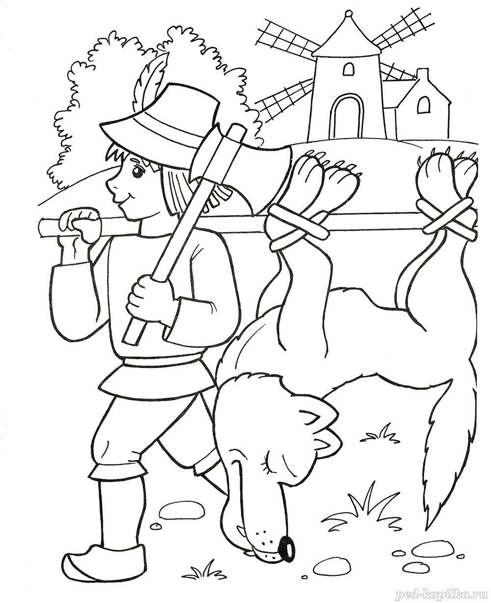 Раскраска к сказке красная шапочка Шарль Перро