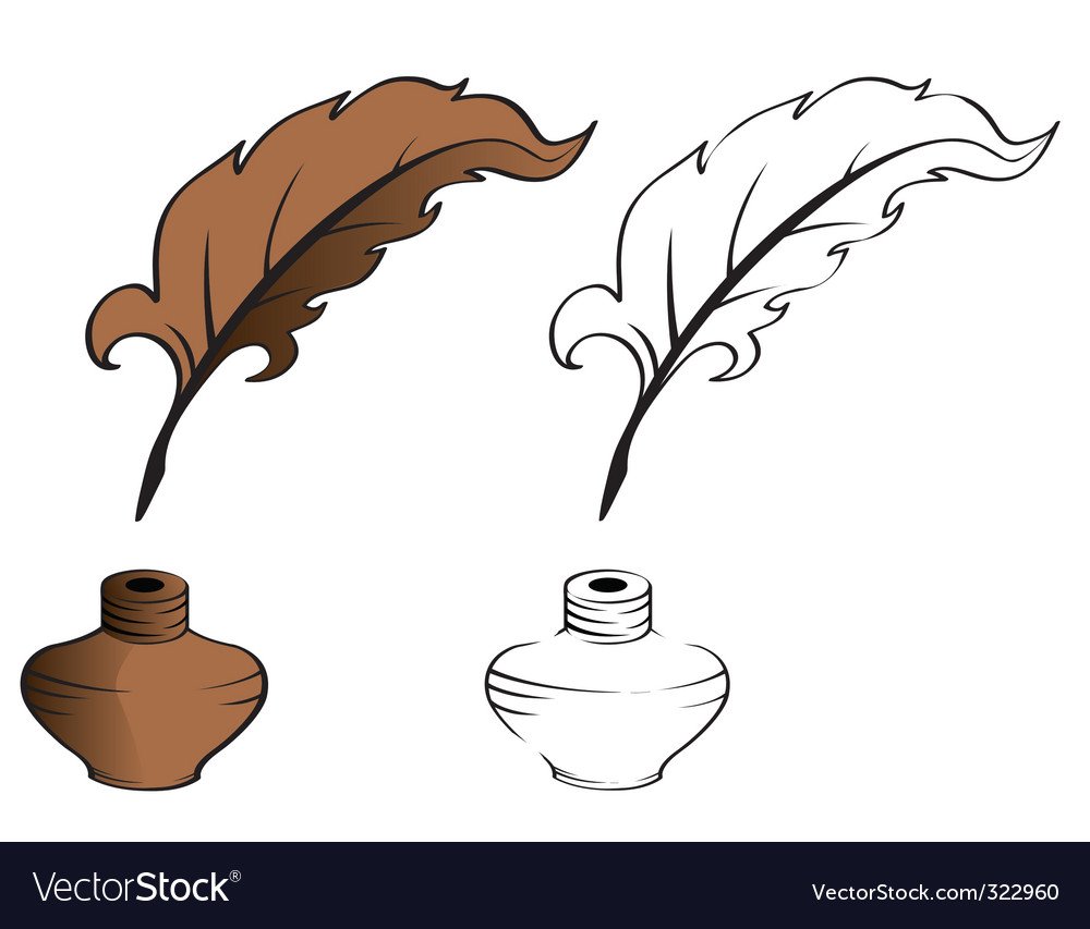 Раскраска перо и чернильница