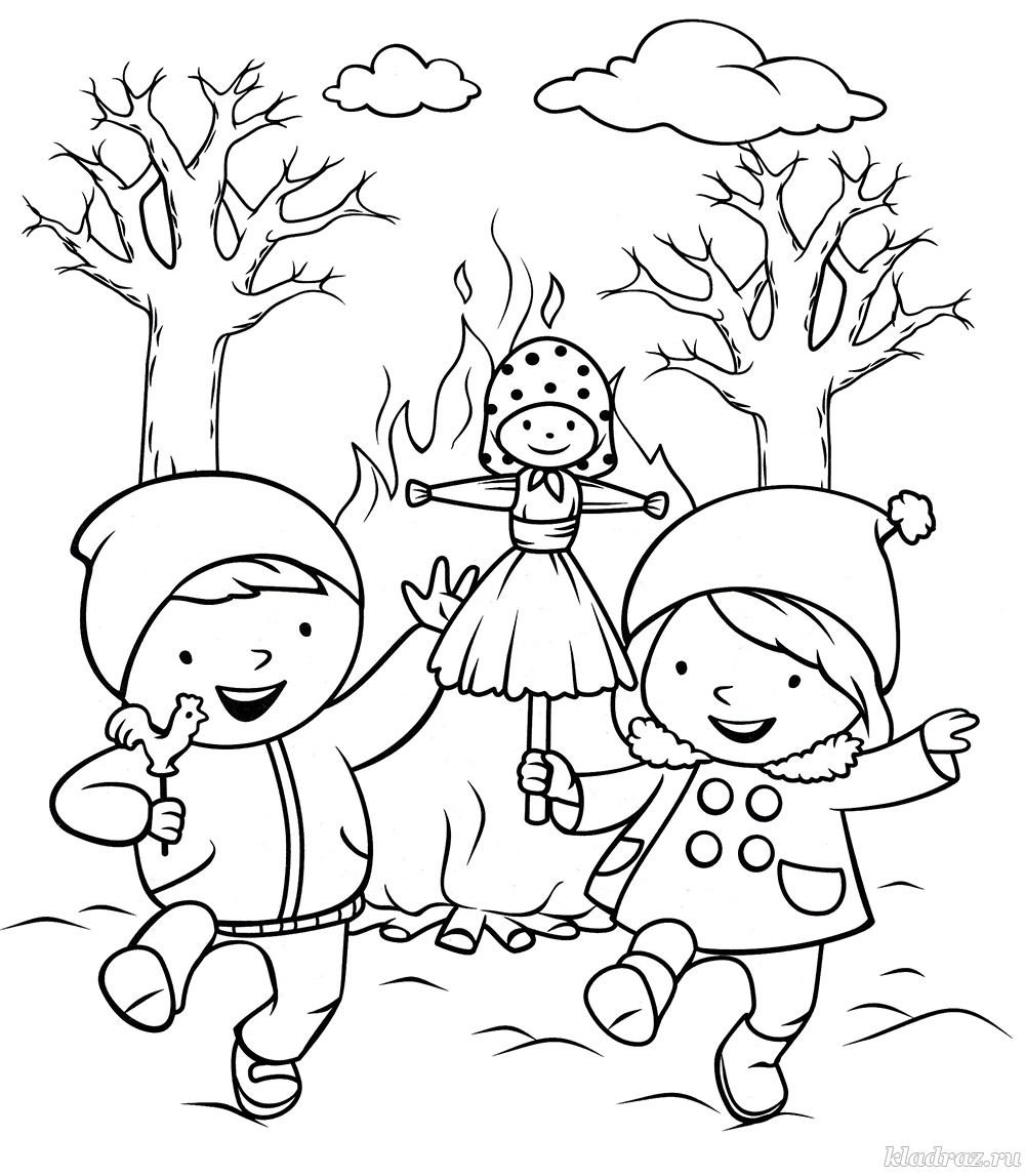 Масленица рисунок раскраска