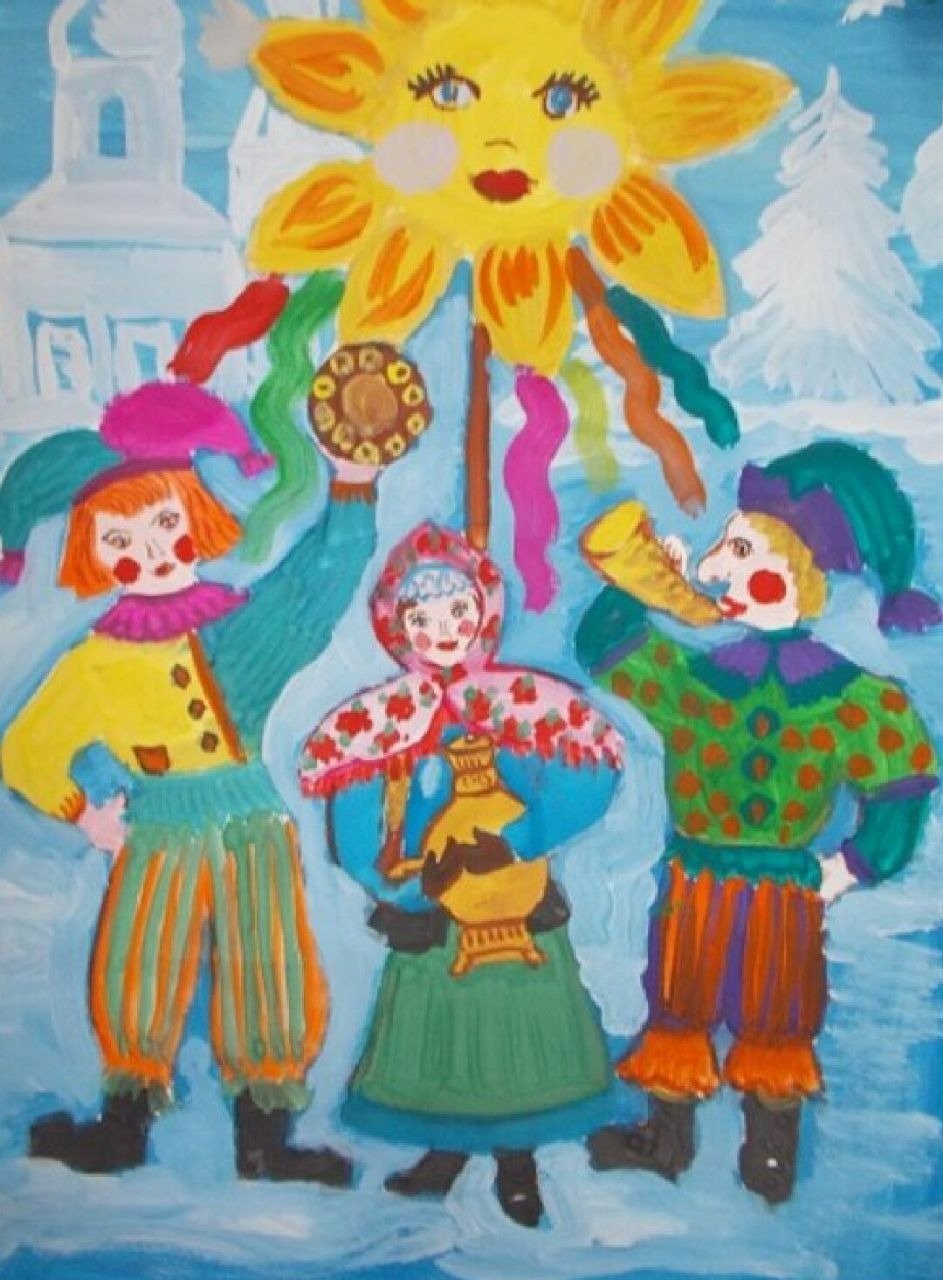 Масленичное чучело на белом фоне