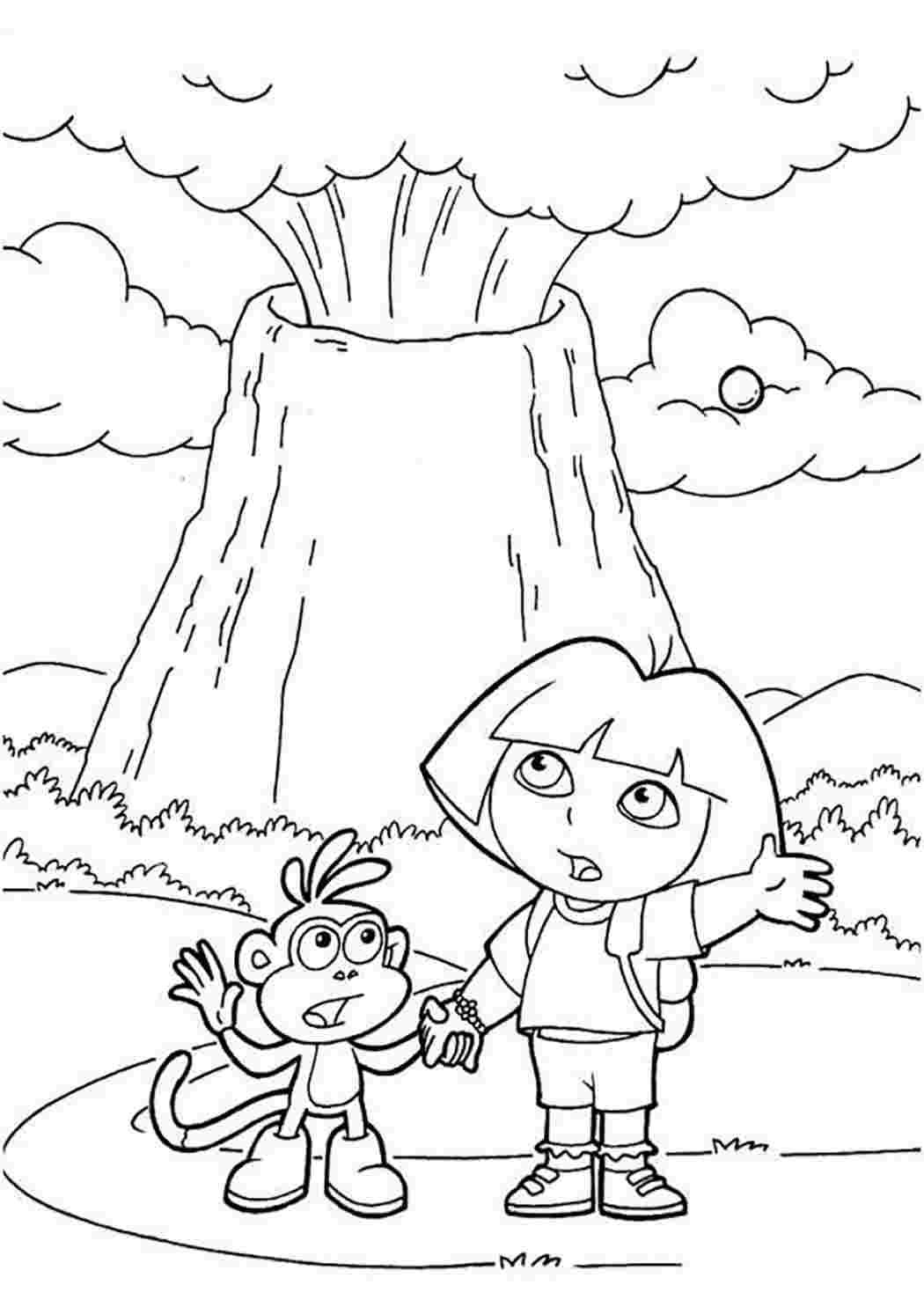 Даша путешественница и вулкан раскраска