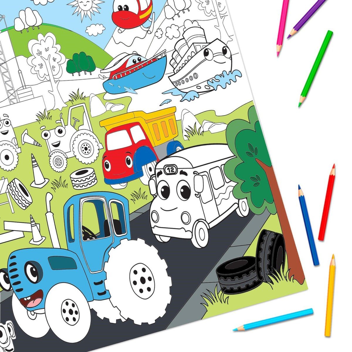 Раскраска трактор ЮМЗ-6