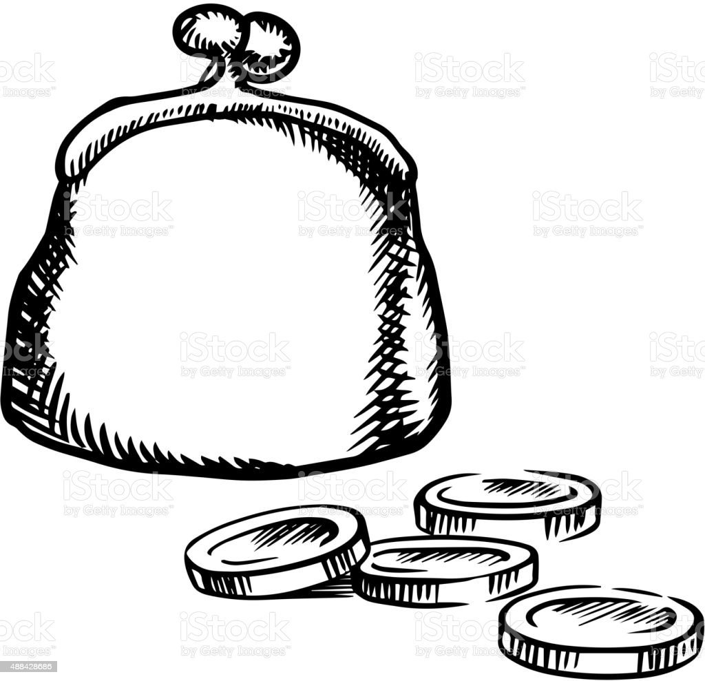 Раскраска кошелек с деньгами