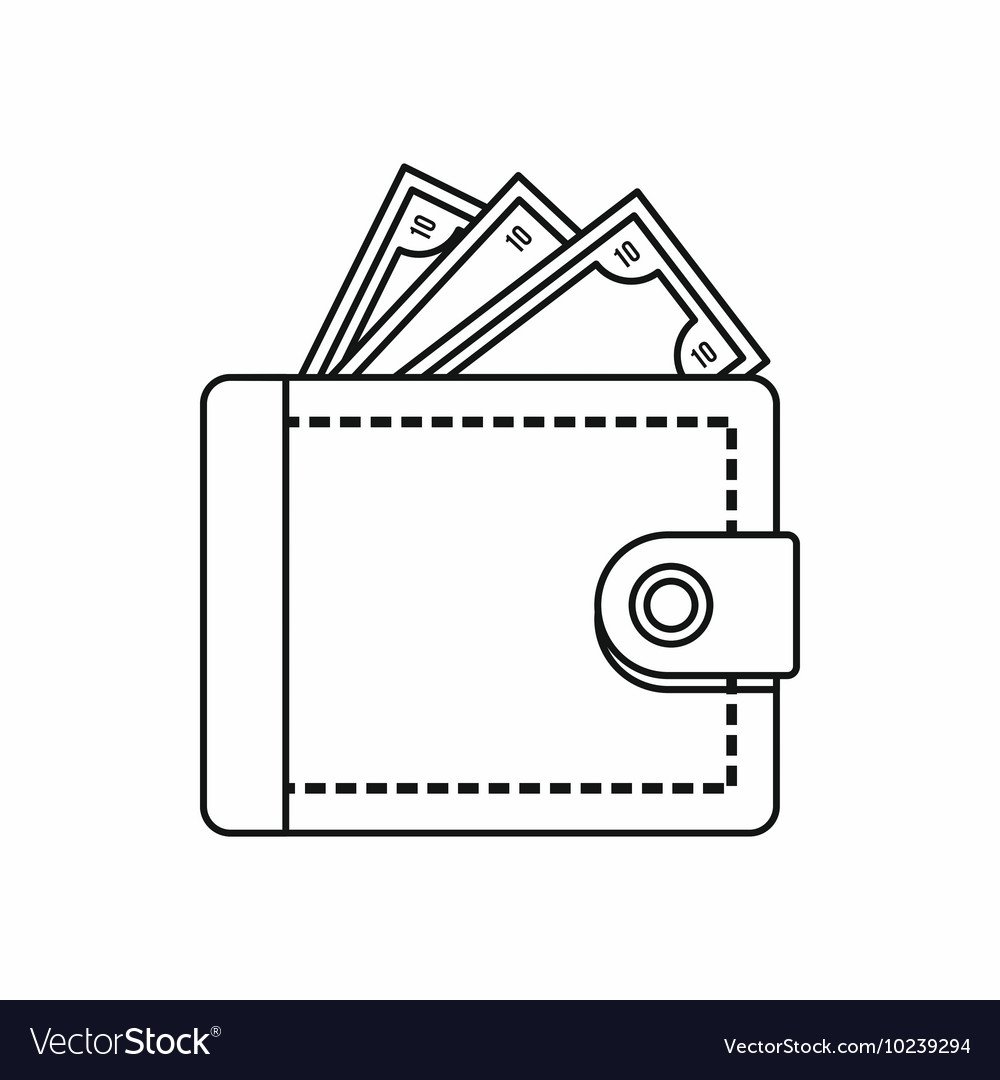 Пиктограмма кошелек с деньгами