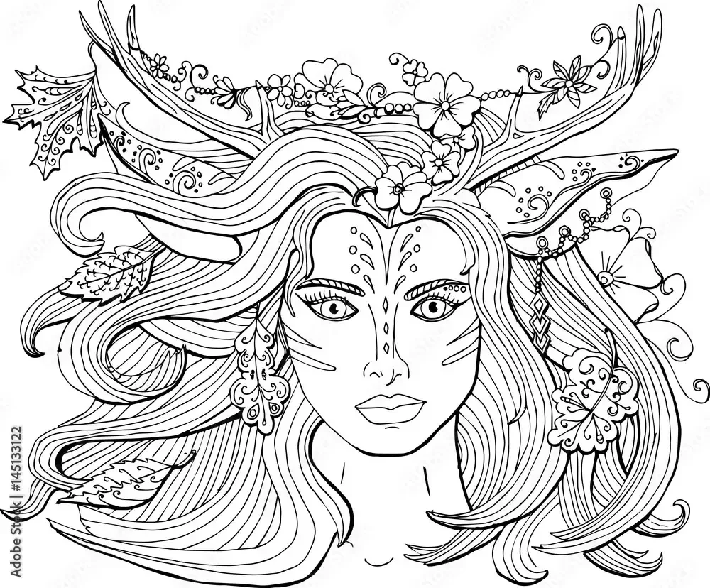 Раскраска девушка с рогами