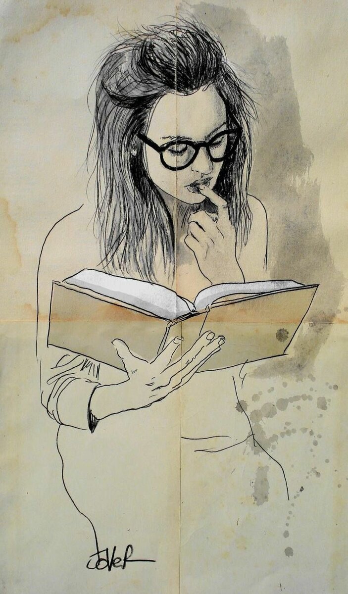 Нарисованная девушка с книгой