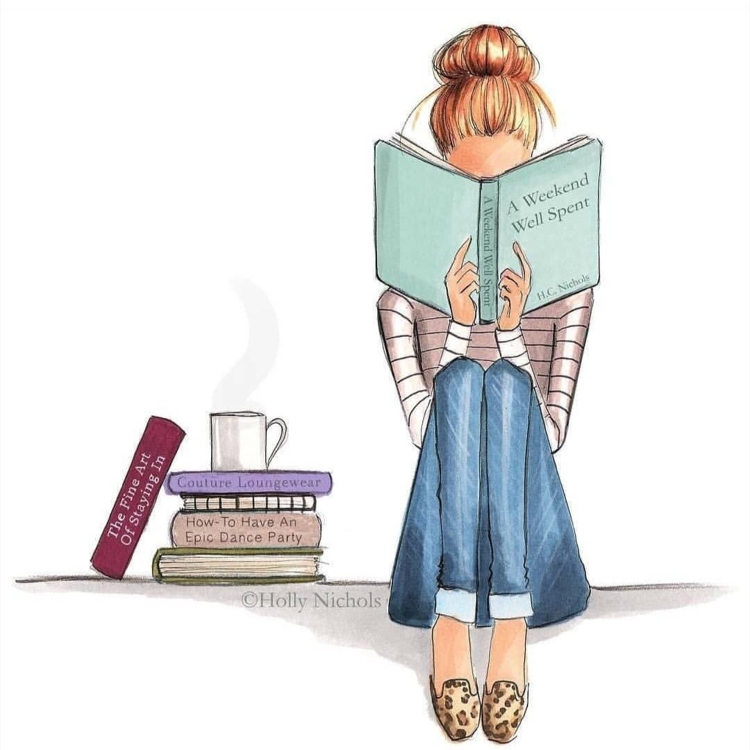 Нарисованная девушка с книгой