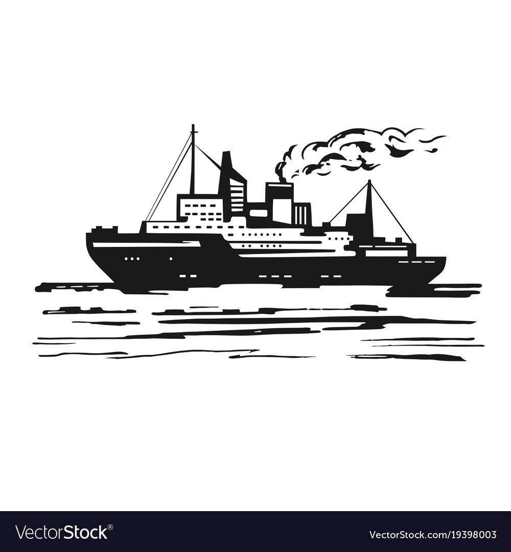 Корабль сбоку круизный черно белый пароход
