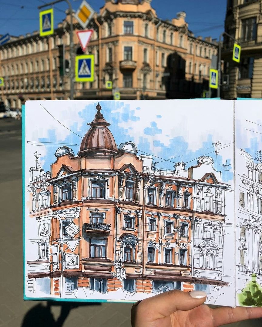 Наброски архитектура акварель Питер