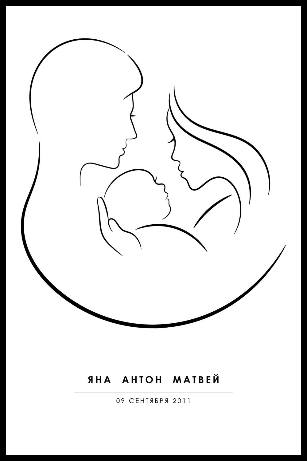 Мать и ребенок контурное изображение