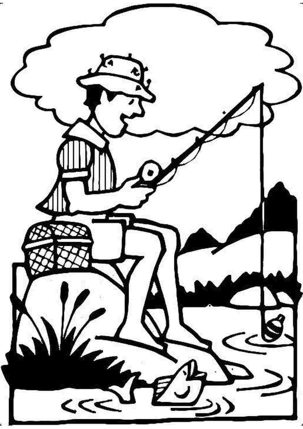 Раскраска мальчик на рыбалке