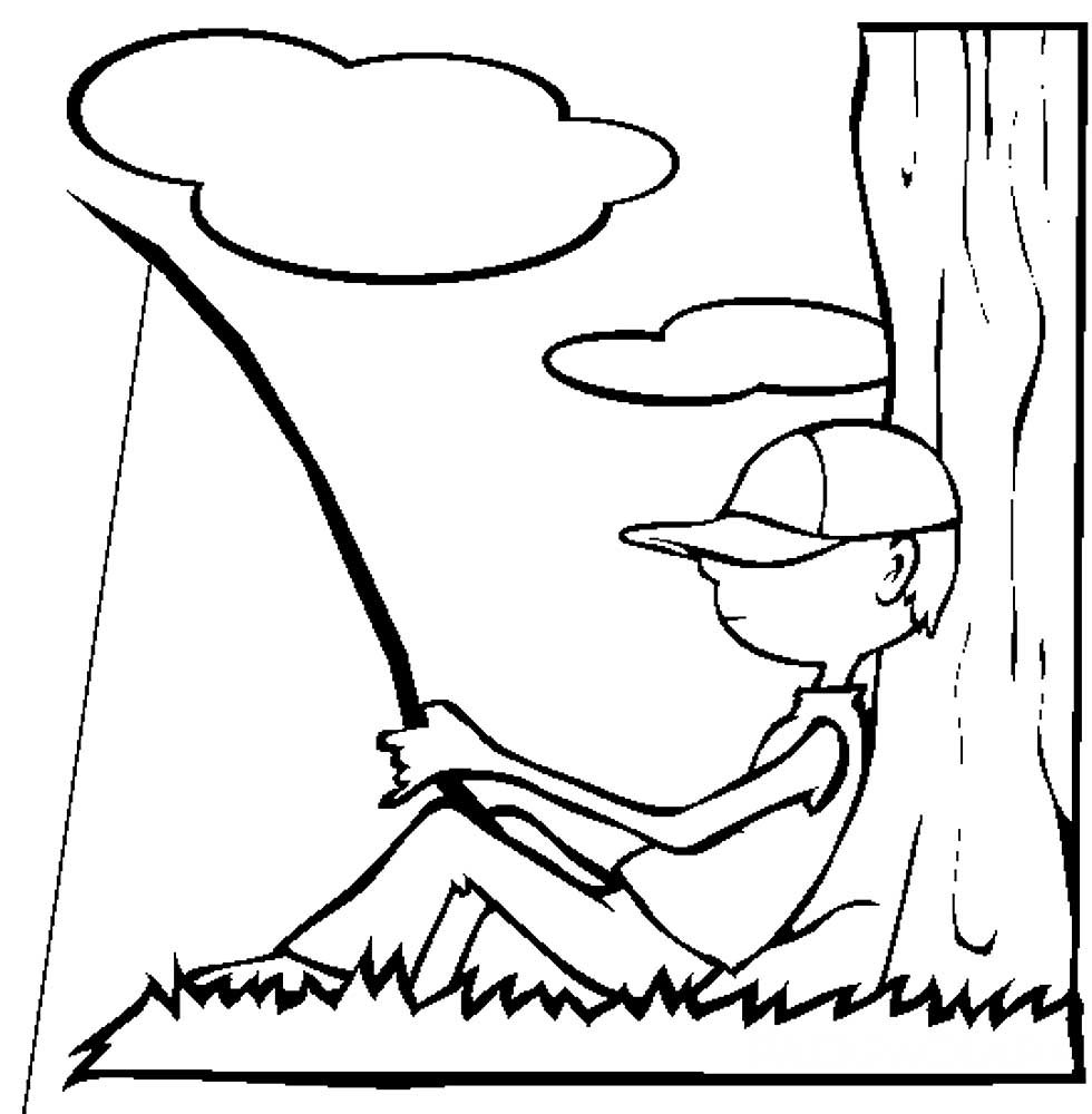 Мальчик с удочкой раскраска