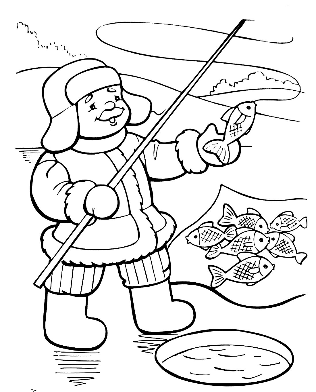 Раскраска Рыбак с рыбой
