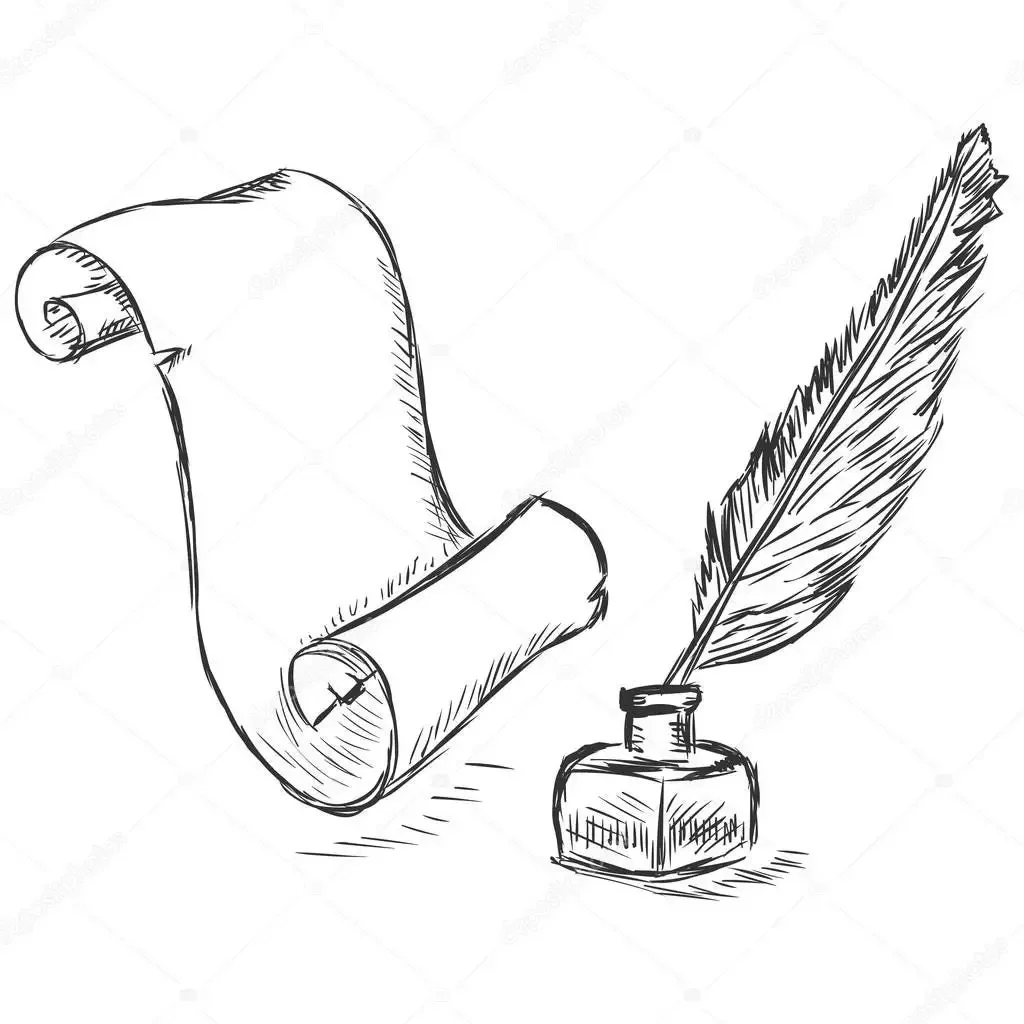 Раскраска перо и чернильница