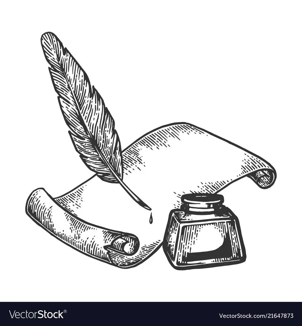 Лист с пером и чернильницей