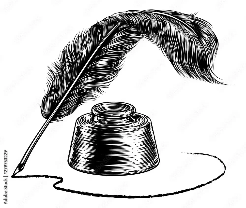 Перо и чернильница трафарет