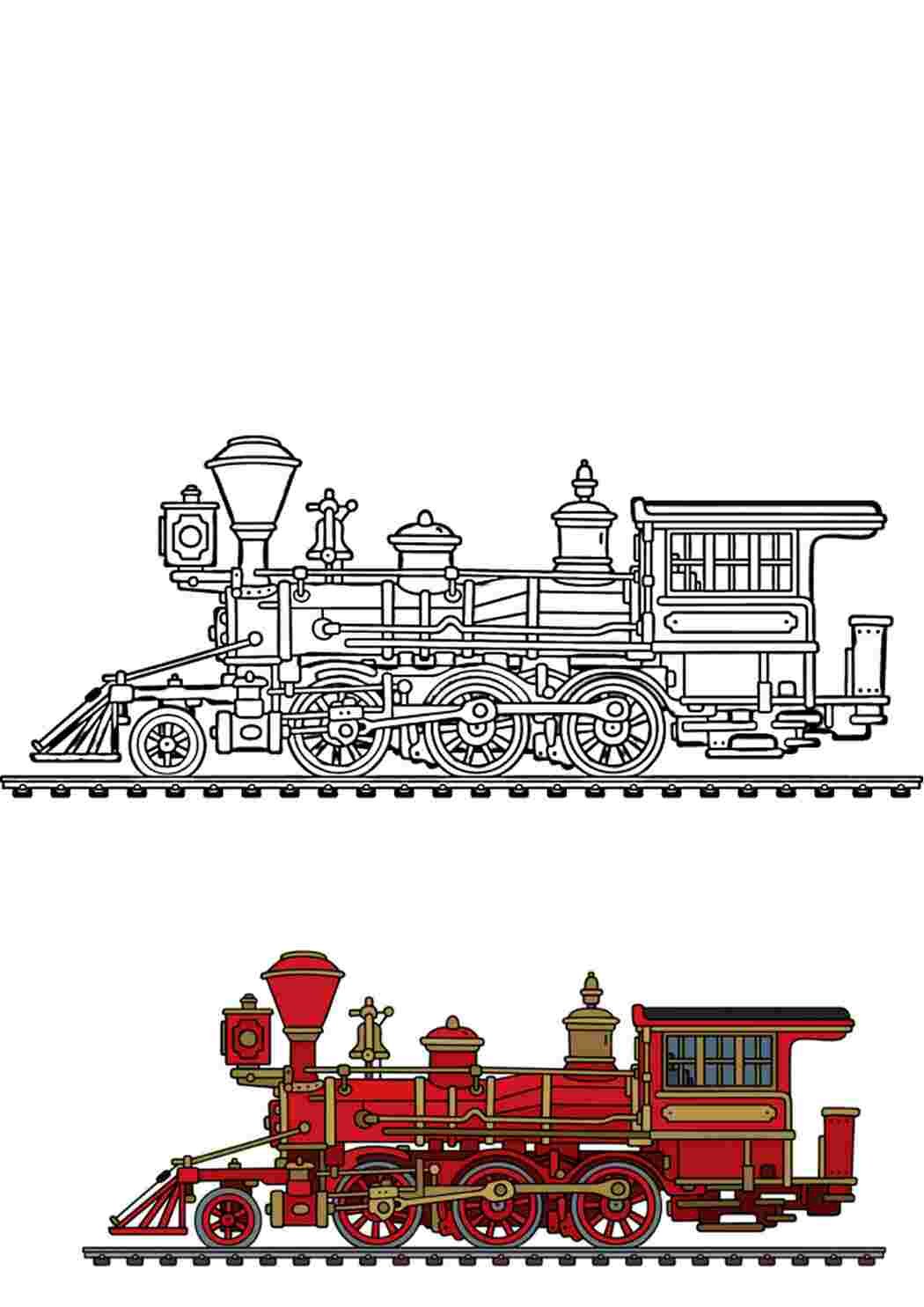 Раскраска старинный паровоз