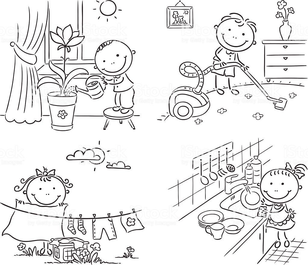 Раскраска уборка в доме для детей