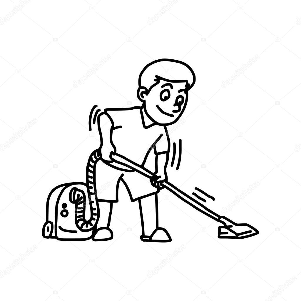 Мальчик пылесосит