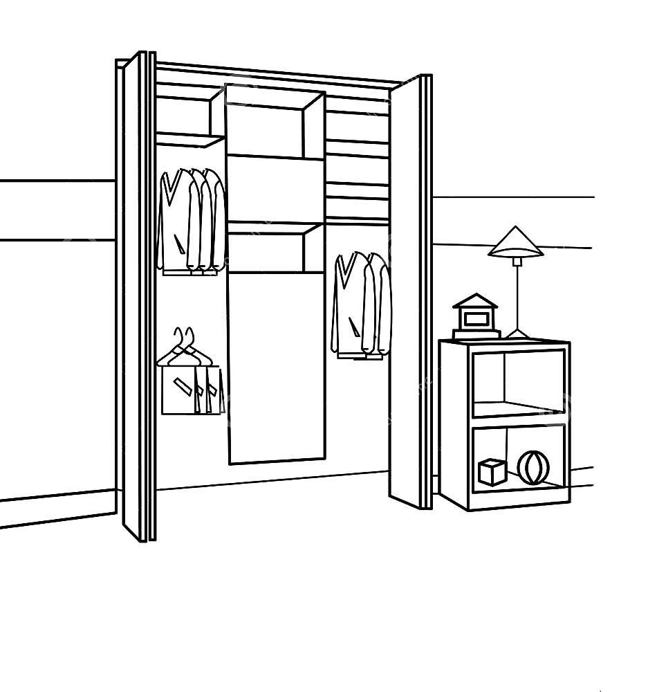 Раскраска шкаф для одежды открытый
