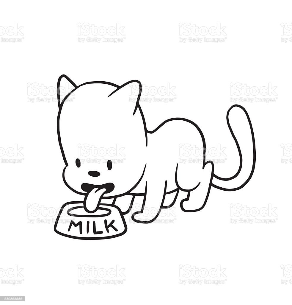 Раскраска котенок лакает молоко