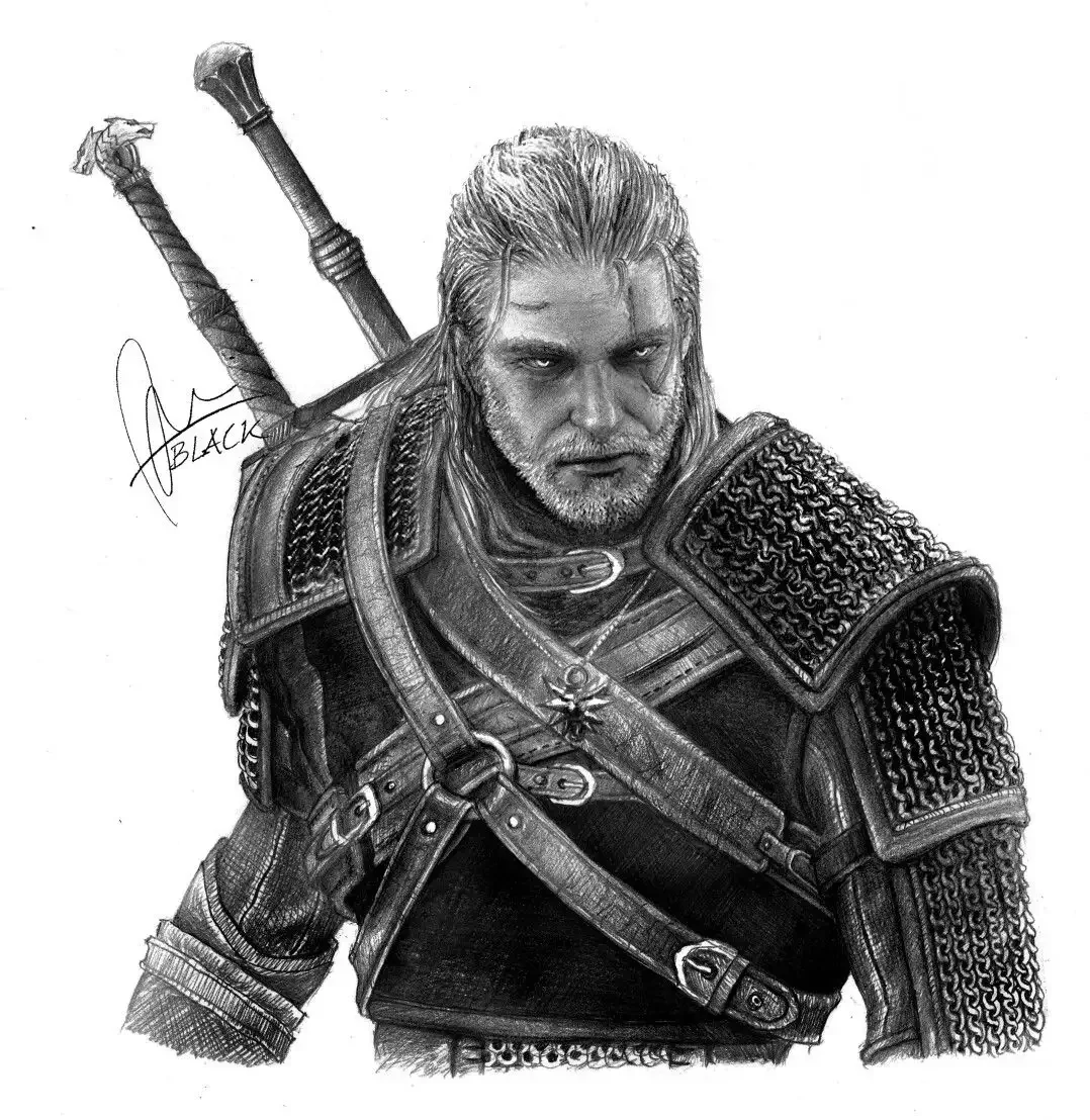 Геральт из Ривии черно белый