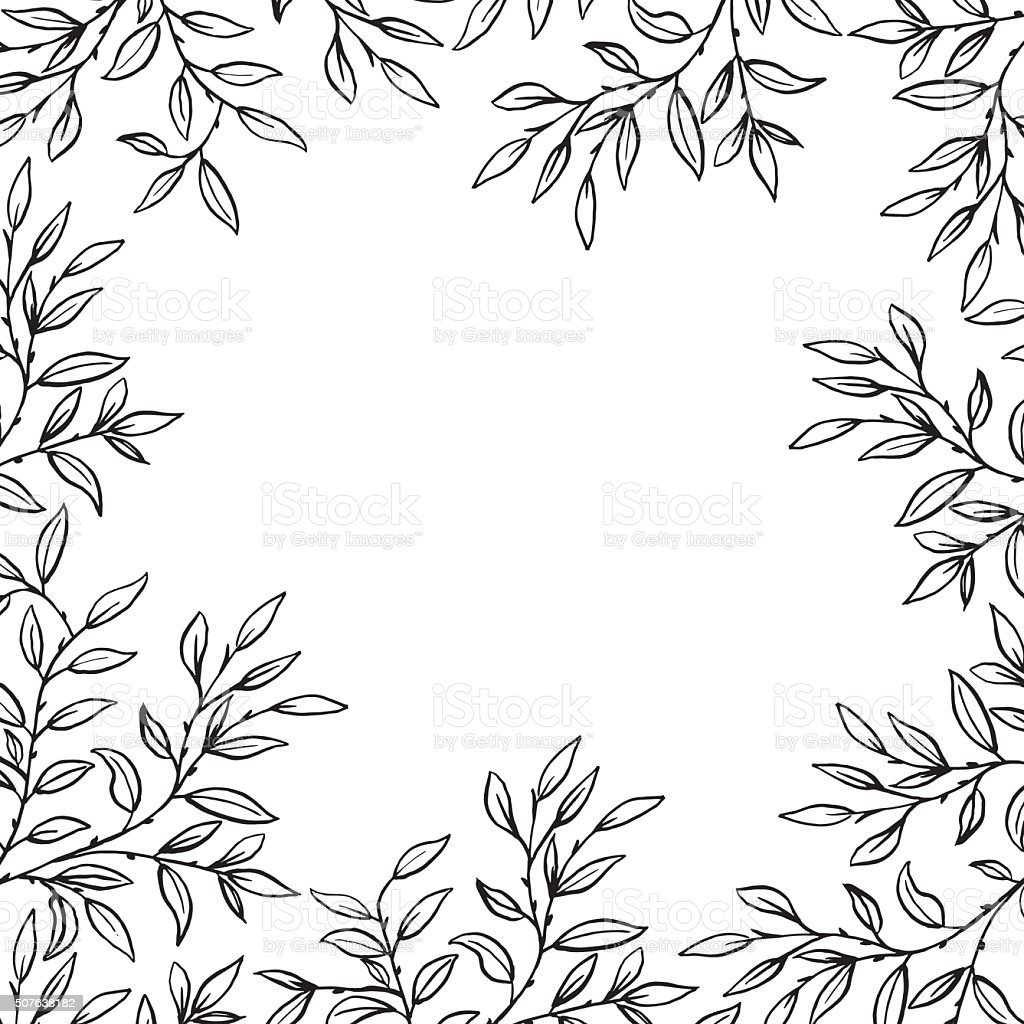 Рамка из листьев чб