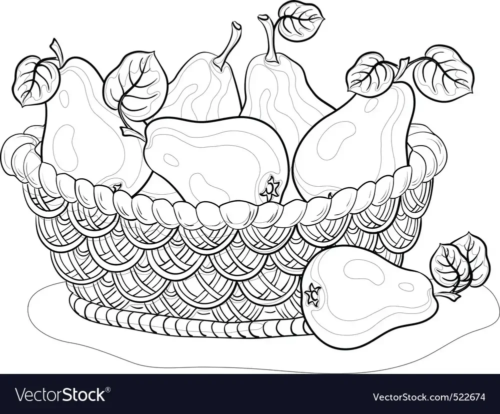 Раскраски корзина с овощами и фруктами для детей