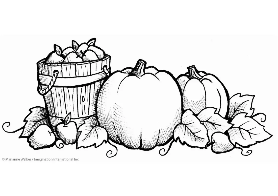 Раскраска корзина с фруктами и овощами