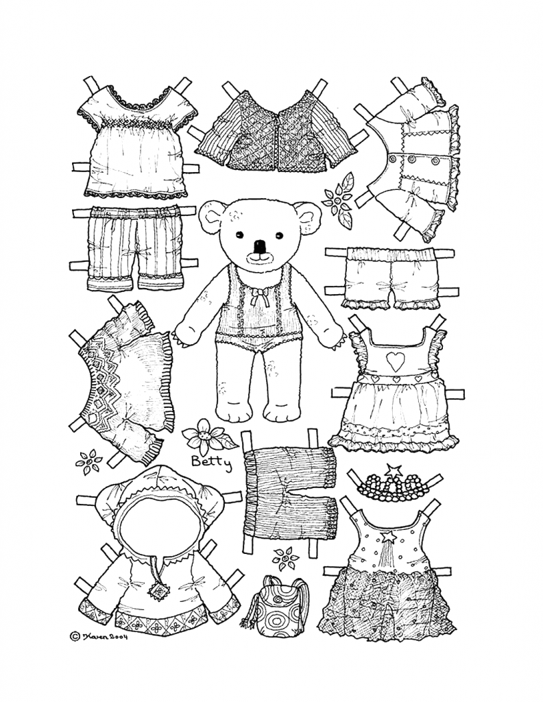 Бумажная кукла с одеждой раскраска