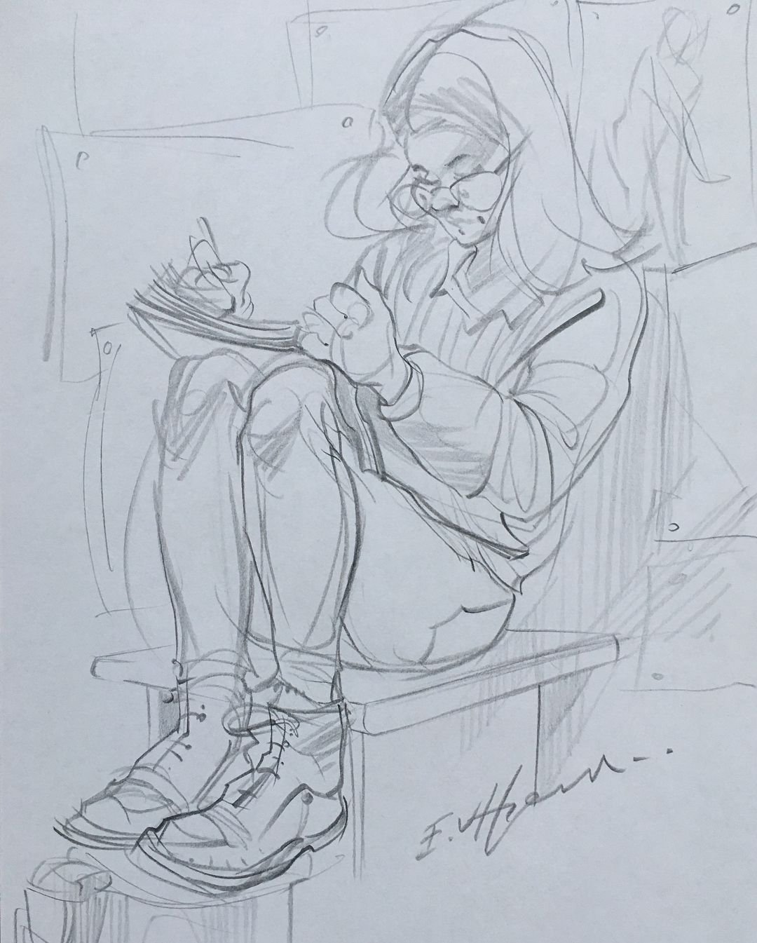 Набросок сидящего человека карандашом поэтапно