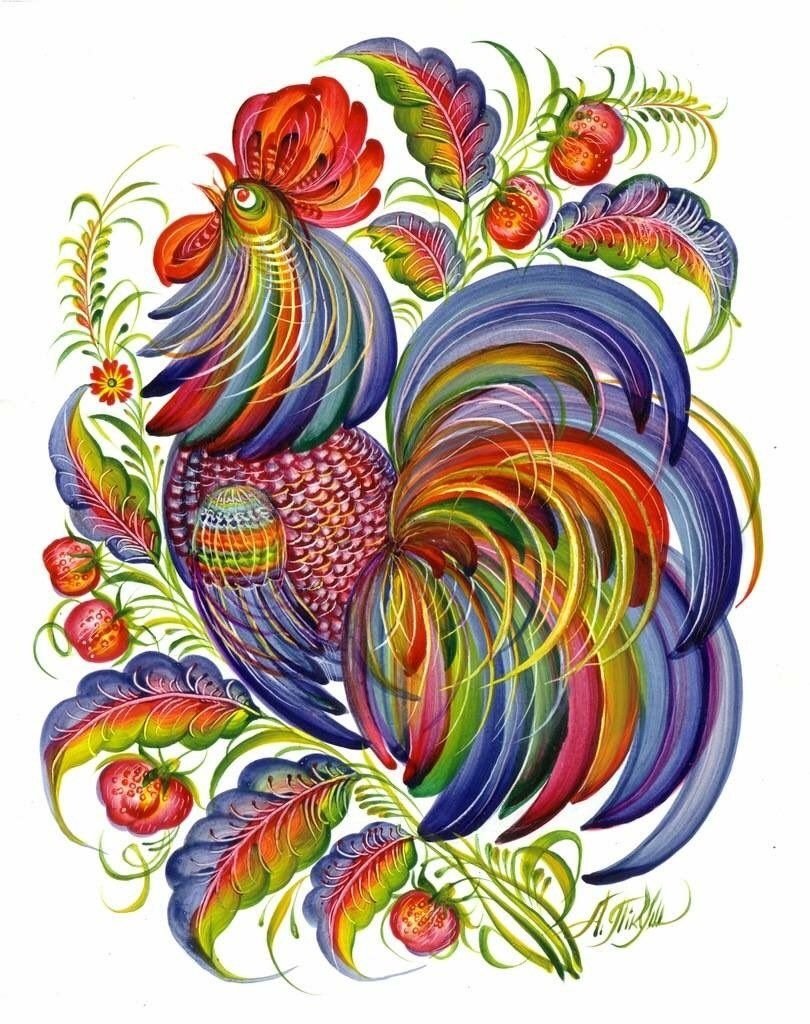 Петровская роспись петушок