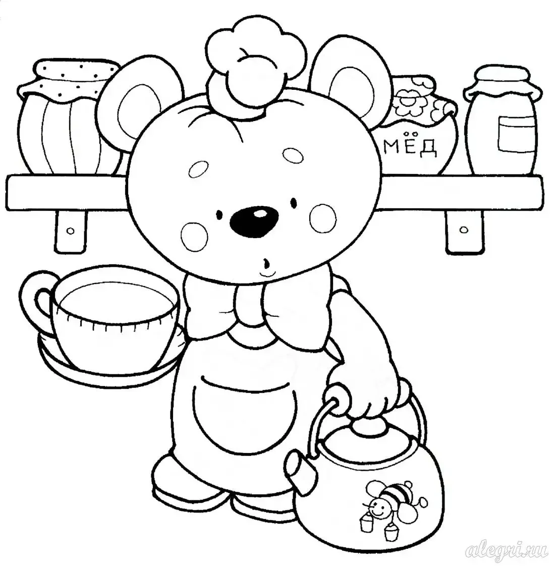 Раскраска чаепития с большим тортом