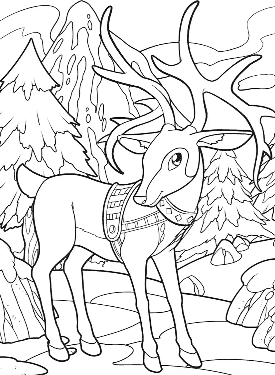 Раскраска олень новогодний