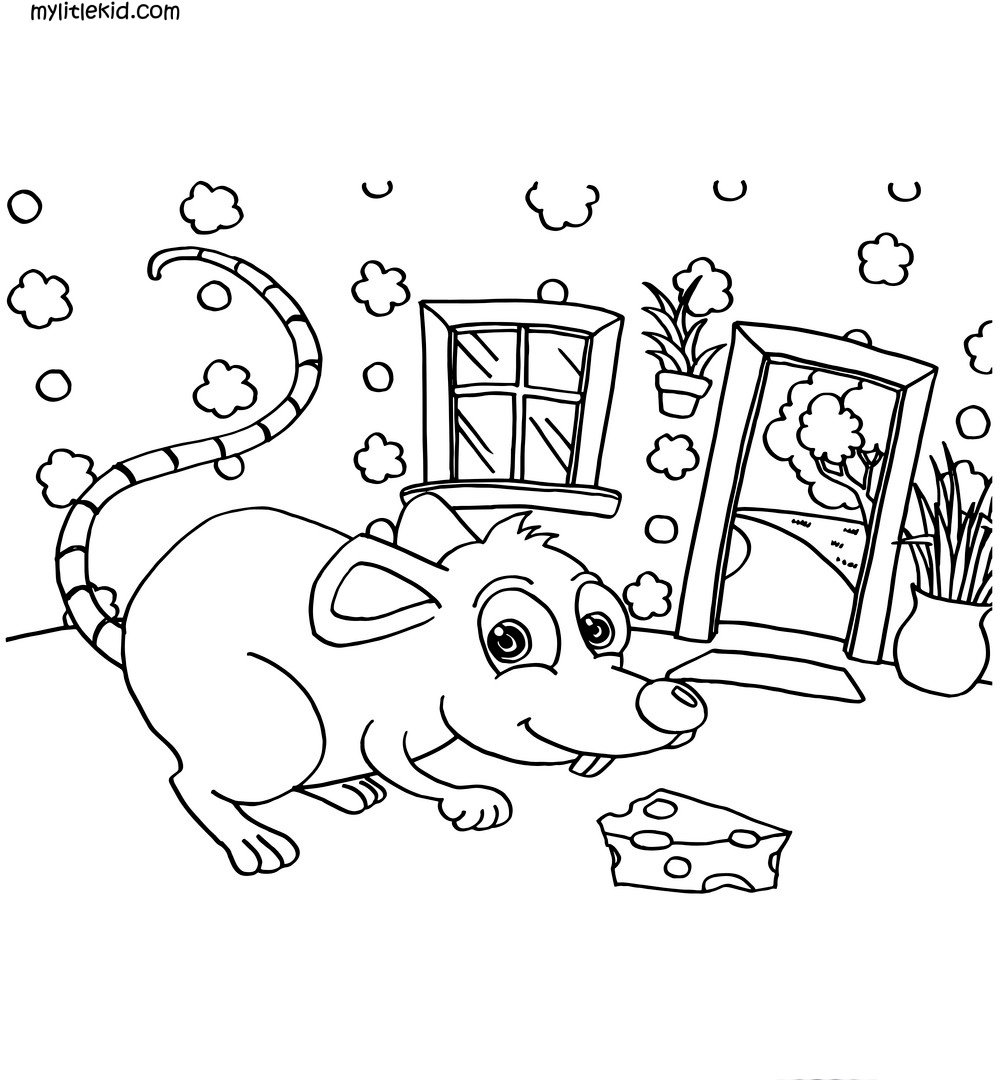 Раскраска мышка в клетке